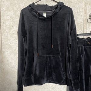GreenTea Black Velour Hoodie Sweatshirt Size S & joggers with pockets size M